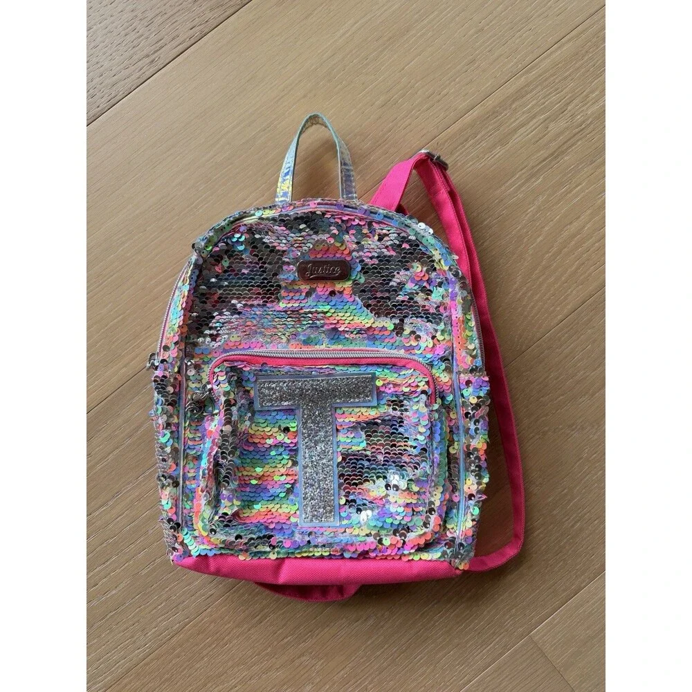girls initial flip sequin mini backpack Reversible with Straps Girls Hurley Flip Sequin Backpack